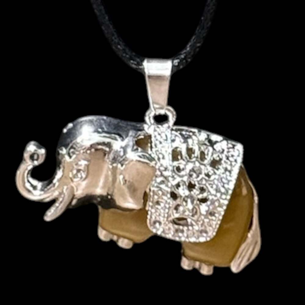 Yellow Aventurine Traveling Elephant Pendant Black Cord Necklace - Picture 4 of 4